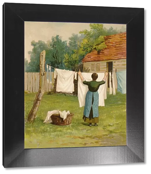 Woman hanging up washing, late 19th-early 20th century? Creator: Unknown