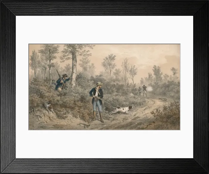 Framed Print : Chasses a Tir, Battue en Foret, mid 19th century. Creator: F Grenier Framed Print : Chasses a Tir, Battue en Foret, mid 19th century. Creator: F Grenier
