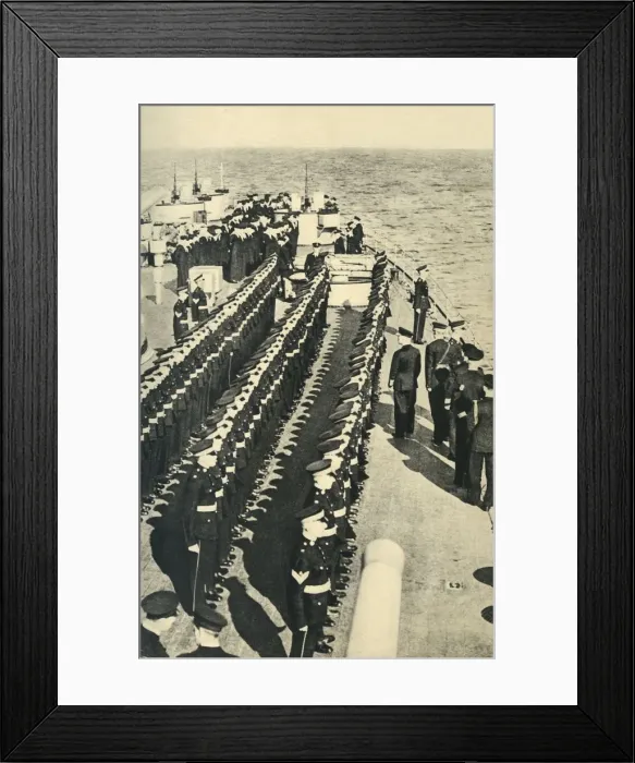Framed Print : Royal Marines lined up on parade on board a ship, World War II, c1939-c1943 (1944) Framed Print : Royal Marines lined up on parade on board a ship, World War II, c1939-c1943 (1944)