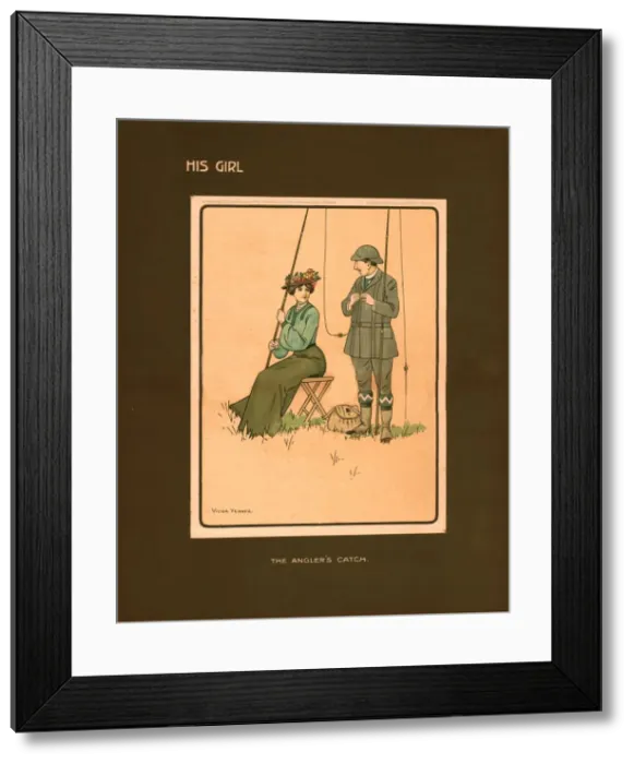 Framed Print : His Girl, The Anglers Catch. Creator: Victor Venner Framed Print : His Girl, The Anglers Catch. Creator: Victor Venner