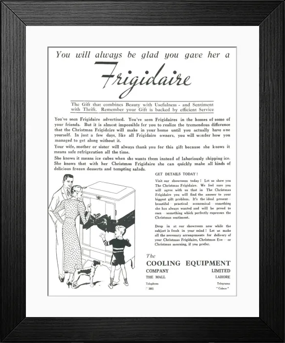 Framed Print : Advertisement for Frigidaire fridges, 1936. Creator: Unknown Framed Print : Advertisement for Frigidaire fridges, 1936. Creator: Unknown