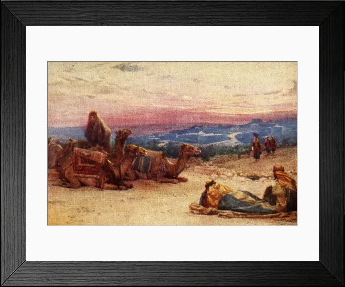 Framed Print : Travellers Resting Outside Palestine Village - Acts xx 5, c1924. Creators: James Clark Framed Print : Travellers Resting Outside Palestine Village - Acts xx 5, c1924. Creators: James Clark