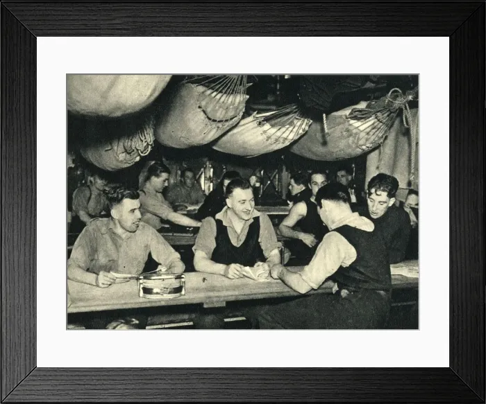 Framed Print : Royal Marines on their mess deck on board a ship, World War II, c1939-c1943 (1944) Framed Print : Royal Marines on their mess deck on board a ship, World War II, c1939-c1943 (1944)