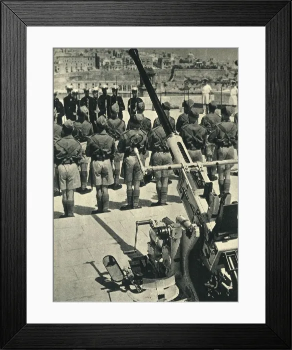 Framed Print : Royal Marines at the parade celebrating the successful defence of Malta, World War II, 1943 (1944) Framed Print : Royal Marines at the parade celebrating the successful defence of Malta, World War II, 1943 (1944)