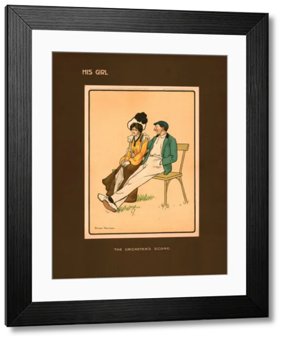 Framed Print : His Girl, The Cricketers Score. Creator: Victor Venner Framed Print : His Girl, The Cricketers Score. Creator: Victor Venner