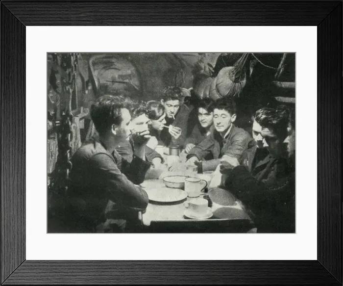 Framed Print : Crew of a British submarine in the mess room, World War II, 1945. Creator: Unknown Framed Print : Crew of a British submarine in the mess room, World War II, 1945. Creator: Unknown