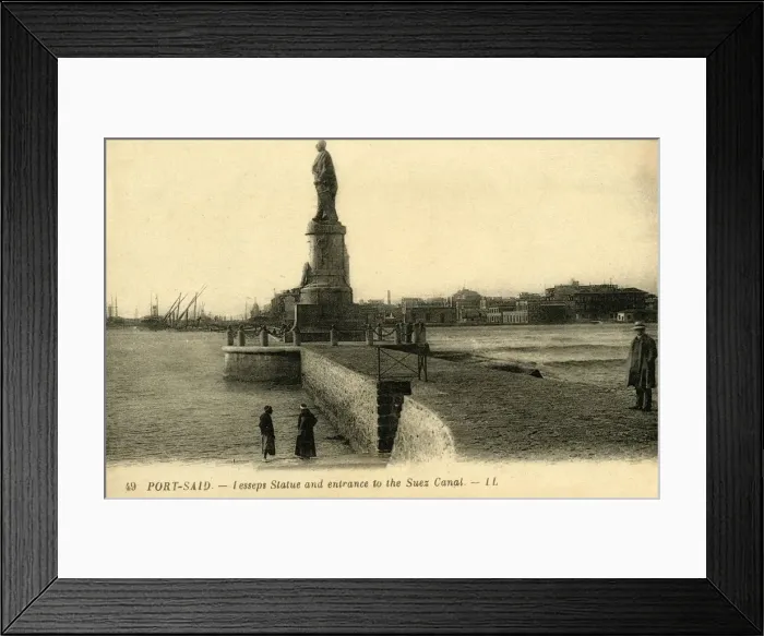 Framed Print : Port Said. - Lesseps Statue and entrance to the Suez Canal - LL. c1918-c1939. Creator: Unknown Framed Print : Port Said. - Lesseps Statue and entrance to the Suez Canal - LL. c1918-c1939. Creator: Unknown