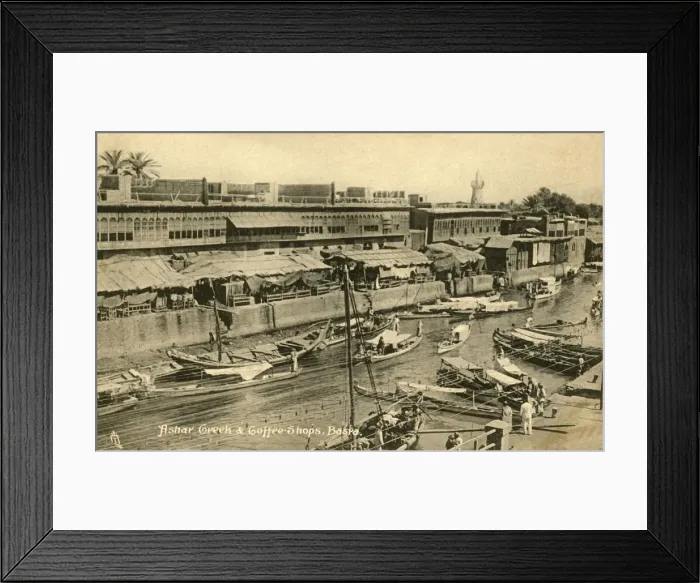 Framed Print : Ashar Creek & Coffee Shops, Basra, c1918-c1939. Creator: Unknown Framed Print : Ashar Creek & Coffee Shops, Basra, c1918-c1939. Creator: Unknown