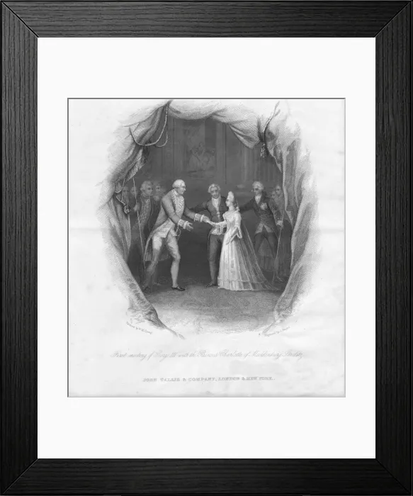 Framed Print : First meeting of George III with the Princess Charlotte... 1761, (mid 19th century) Framed Print : First meeting of George III with the Princess Charlotte... 1761, (mid 19th century)