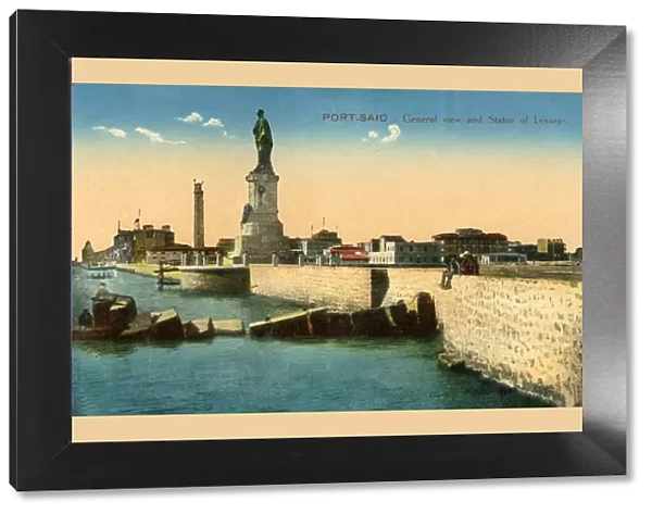 Port-Said - General view and Statue of Lesseps, c1918-c1939. Creator: Unknown