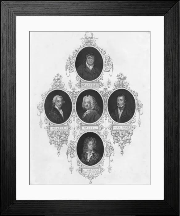 Framed Print : Medallion portraits of British composers, (early-mid 19th century) Framed Print : Medallion portraits of British composers, (early-mid 19th century)