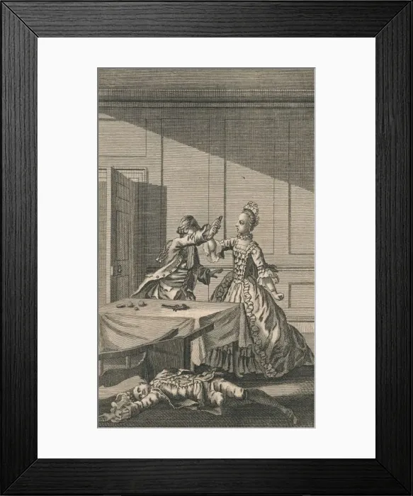 Framed Print : Lucy attempting to shoot herself, after killing Mr. Wimple, 18th century. Creator: Unknown Framed Print : Lucy attempting to shoot herself, after killing Mr. Wimple, 18th century. Creator: Unknown
