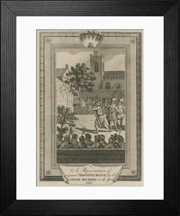Framed Print : A Representation of a grand Shooting Match by the London Archers in the year 1583 Framed Print : A Representation of a grand Shooting Match by the London Archers in the year 1583