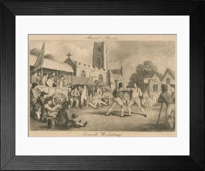 Framed Print : Rural Sports - Cornish Wrestling, late 18th-early 19th century. Creator: Unknown Framed Print : Rural Sports - Cornish Wrestling, late 18th-early 19th century. Creator: Unknown
