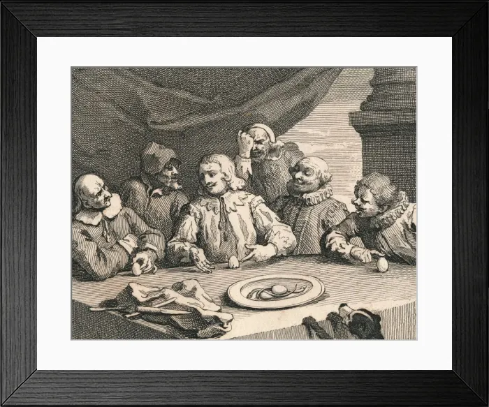 Framed Print : Christopher Columbus cracking the egg, 1753. Creator: William Hogarth Framed Print : Christopher Columbus cracking the egg, 1753. Creator: William Hogarth
