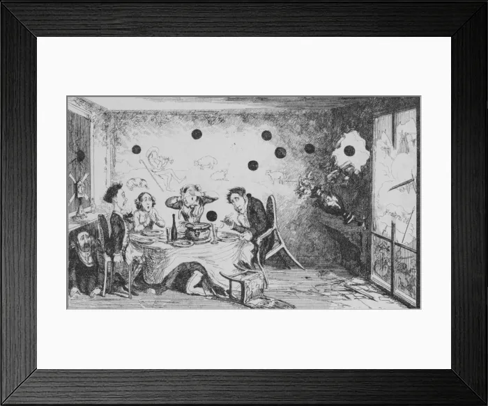 Framed Print : An Interrupted English Dinner Party at Paris, c1849. Creator: George Cruikshank Framed Print : An Interrupted English Dinner Party at Paris, c1849. Creator: George Cruikshank
