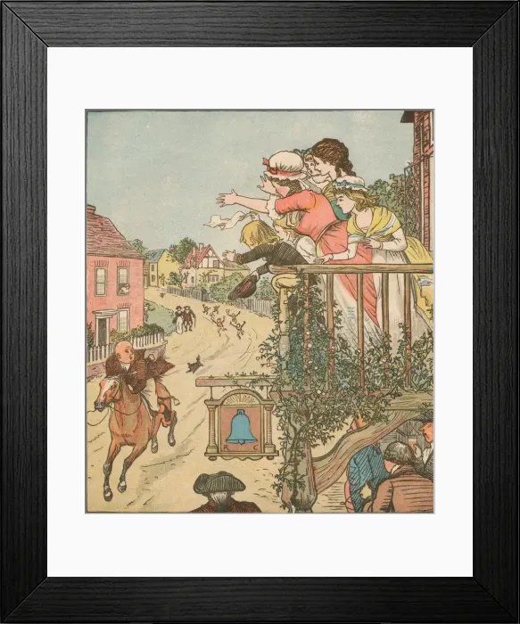 Framed Print : John Gilpin gallops past the Bell Inn as his wife and children wave from the balcony, 1878, (c1918) Framed Print : John Gilpin gallops past the Bell Inn as his wife and children wave from the balcony, 1878, (c1918)