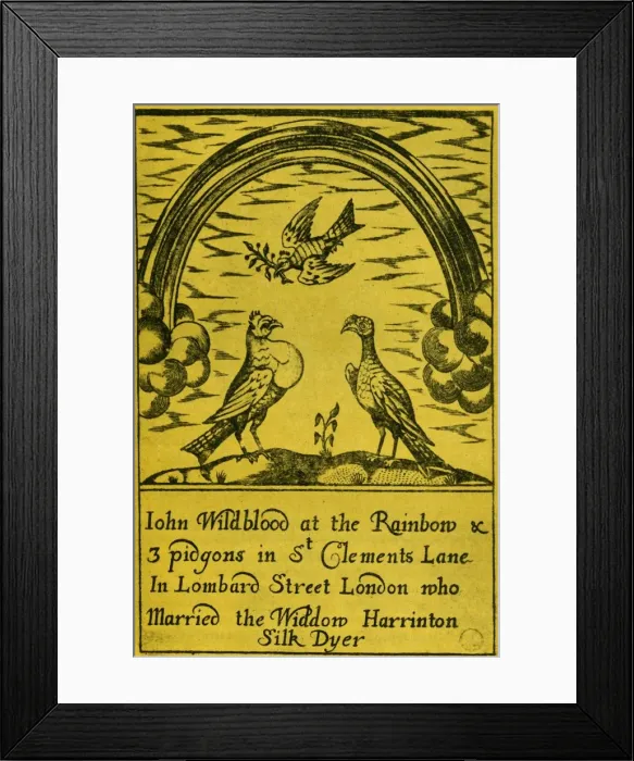 Framed Print : Trade card for a dyers shop, 18th century, (1948). Creator: Unknown Framed Print : Trade card for a dyers shop, 18th century, (1948). Creator: Unknown