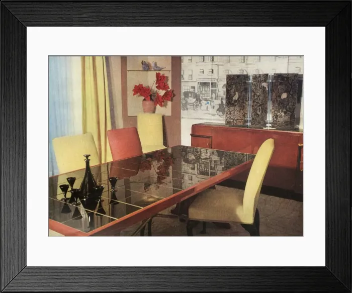 Framed Print : Dining-room in sang-de-boeuf lacquer, by Hayes Marshall for Fortnum & Mason Ltd Framed Print : Dining-room in sang-de-boeuf lacquer, by Hayes Marshall for Fortnum & Mason Ltd