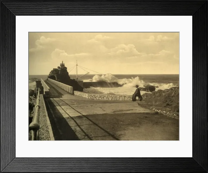 Framed Print : Biarritz - Au Rocher de la Vierge par gros remps, c1930. Creator: Unknown Framed Print : Biarritz - Au Rocher de la Vierge par gros remps, c1930. Creator: Unknown