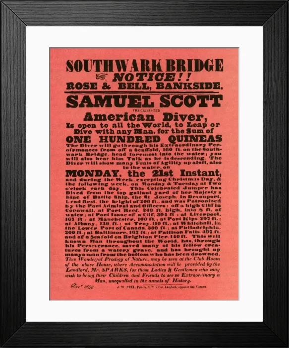 Framed Print : Advertisement for stunt shows by Samuel Scott, 1840, (1948). Creator: Unknown Framed Print : Advertisement for stunt shows by Samuel Scott, 1840, (1948). Creator: Unknown