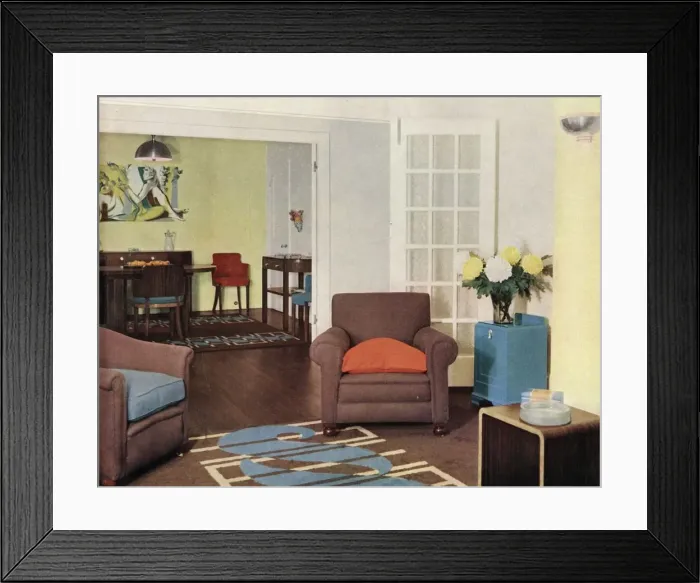 Framed Print : Dining-room and lounge in a reconstructed London apartment for Mrs
