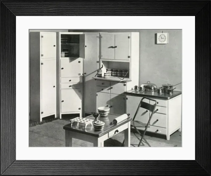 Framed Print : Kitchen furniture by Heals, London, 1937. Creator: Unknown Framed Print : Kitchen furniture by Heals, London, 1937. Creator: Unknown