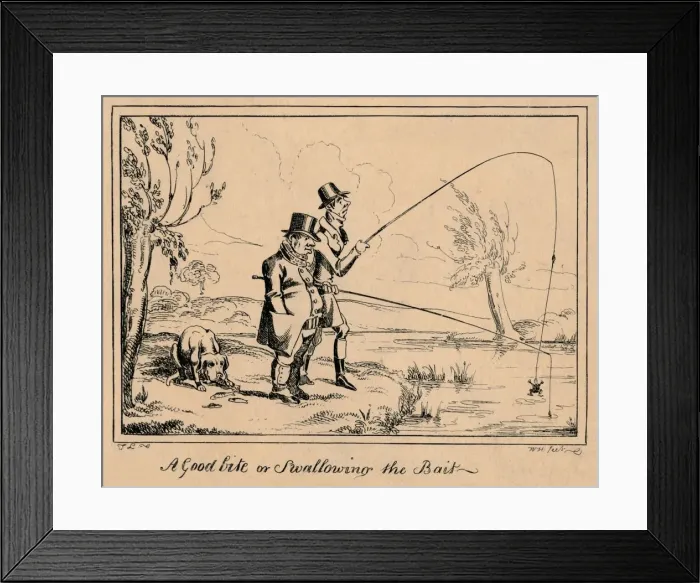 Framed Print : A Good Bite or Swallowing the Bait, 1835. Creator: William Heath Framed Print : A Good Bite or Swallowing the Bait, 1835. Creator: William Heath
