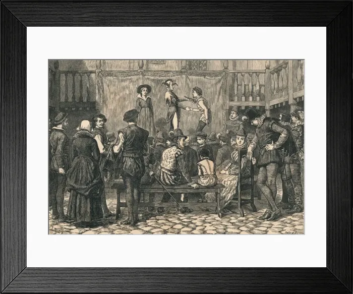 Framed Print : A Play in a London Inn Yard, In the Time of Queen Elizabeth, c1873. Creator: Swain Framed Print : A Play in a London Inn Yard, In the Time of Queen Elizabeth, c1873. Creator: Swain