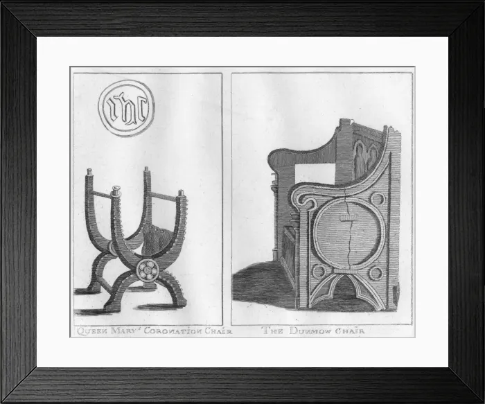 Framed Print : Queen Marys Coronation Chair, and The Dunmow Chair, c1790. Creator: Unknown Framed Print : Queen Marys Coronation Chair, and The Dunmow Chair, c1790. Creator: Unknown