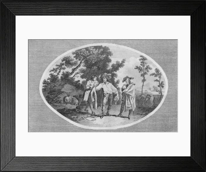 Framed Print : The Duke of Monmouth exchanging Cloaths with a Shepherd... (1792). Creator: Samuel Sparrow Framed Print : The Duke of Monmouth exchanging Cloaths with a Shepherd... (1792). Creator: Samuel Sparrow
