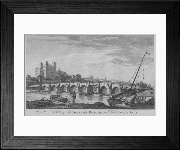 Framed Print : View of Rochester Bridge with the Castle, &c, 1779. Creator: Unknown Framed Print : View of Rochester Bridge with the Castle, &c, 1779. Creator: Unknown