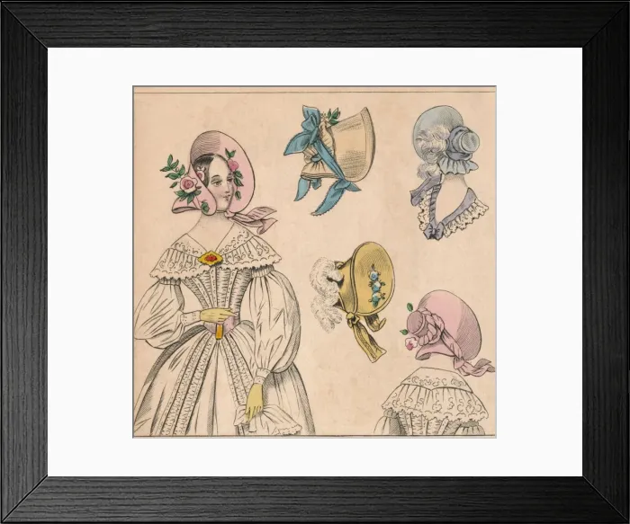 Framed Print : Bonnets, 19th century. Creator: Unknown Framed Print : Bonnets, 19th century. Creator: Unknown