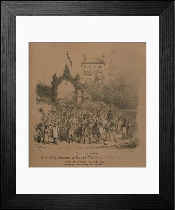 Framed Print : Entrance of their R. H. H. The Duchess of Kent & The Princess Victoria into Hastings Creator: J Framed Print : Entrance of their R. H. H. The Duchess of Kent & The Princess Victoria into Hastings Creator: J