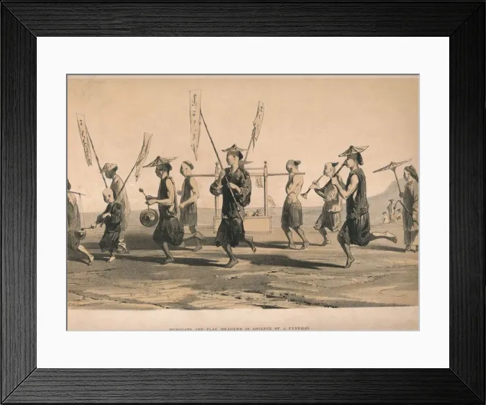 Framed Print : Musicians and Flag Bearers in advance of a funeral, c1860. Creator: M & N Hanhart Framed Print : Musicians and Flag Bearers in advance of a funeral, c1860. Creator: M & N Hanhart