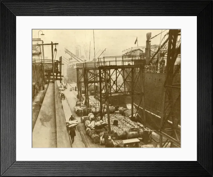 Framed Print : Unloading Foodships at the Royal Albert Docks, London, c1930. Creator: Unknown