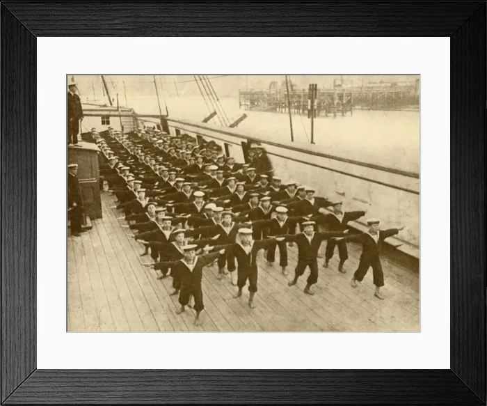 Framed Print : Physical Drill on the Arethusa. c1930. Creator: Unknown Framed Print : Physical Drill on the Arethusa. c1930. Creator: Unknown