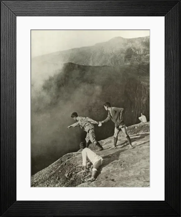 Framed Print : At the Craters Brink, Aso-San, 1910. Creator: Herbert Ponting Framed Print : At the Craters Brink, Aso-San, 1910. Creator: Herbert Ponting