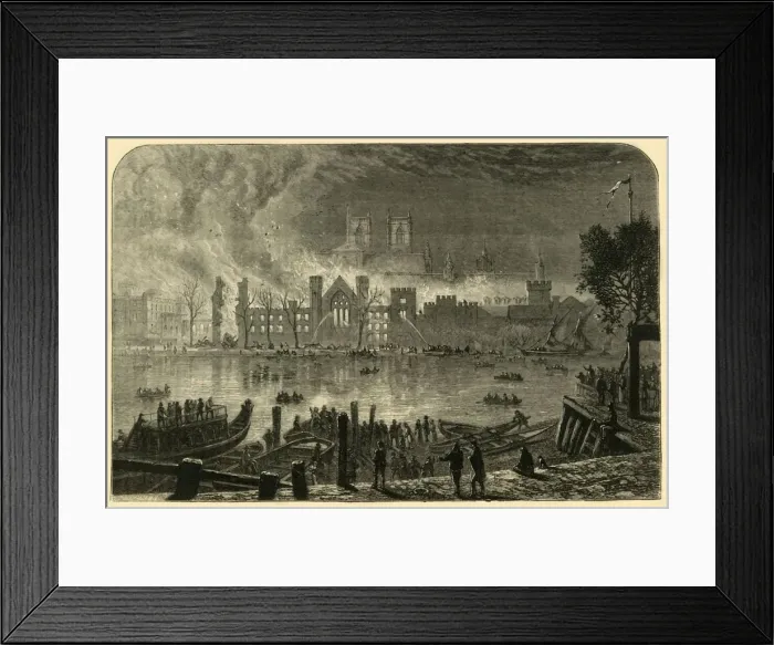 Framed Print : Destruction of the Old Houses of Parliament, October 16, 1834, (1881). Creator: Unknown Framed Print : Destruction of the Old Houses of Parliament, October 16, 1834, (1881). Creator: Unknown