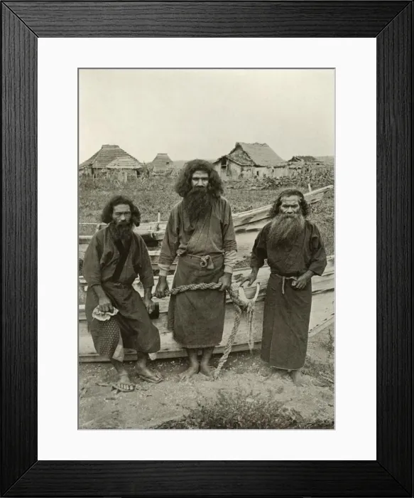 Framed Print : Happu Konno, The Hunter (In Centre) and Two Ainu Fishermen, 1910. Creator: Herbert Ponting Framed Print : Happu Konno, The Hunter (In Centre) and Two Ainu Fishermen, 1910. Creator: Herbert Ponting