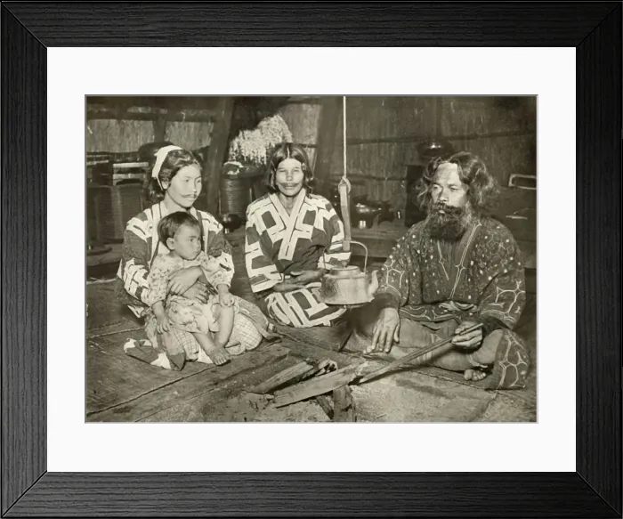 Framed Print : Ainu Man and Women at Home, 1910. Creator: Herbert Ponting Framed Print : Ainu Man and Women at Home, 1910. Creator: Herbert Ponting