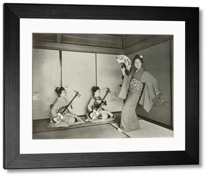 Framed Print : A Geisha Dancing, 1910. Creator: Herbert Ponting Framed Print : A Geisha Dancing, 1910. Creator: Herbert Ponting