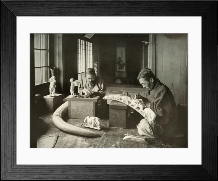 Framed Print : The Ivory Carvers, 1910. Creator: Herbert Ponting Framed Print : The Ivory Carvers, 1910. Creator: Herbert Ponting