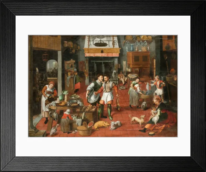 Framed Print : Kitchen interior, c. 1565. Creator: Cleve, Marten van, the Elder (1527-1581) Framed Print : Kitchen interior, c. 1565. Creator: Cleve, Marten van, the Elder (1527-1581)