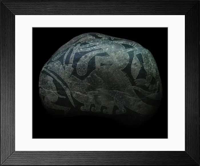 Framed Print : The ica stone. A man killing a dinosaur. Creator: The Ica stones Framed Print : The ica stone. A man killing a dinosaur. Creator: The Ica stones