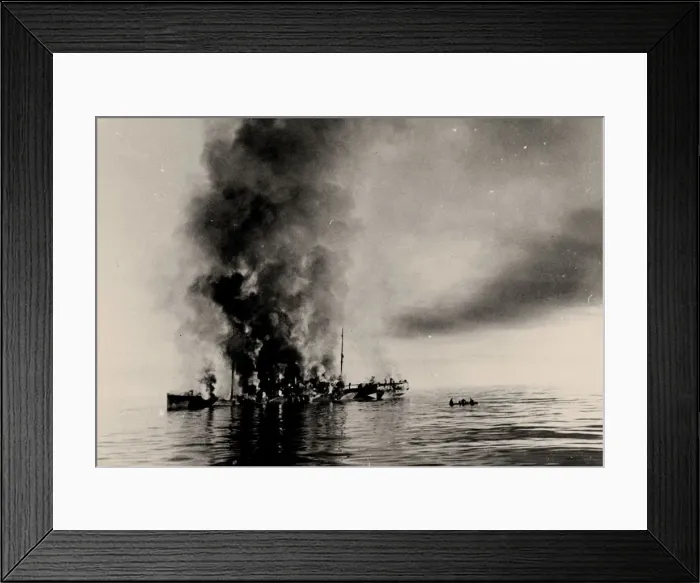 Framed Print : The sinking of icebreaker Alexander Sibiryakov by German cruiser Admiral Scheer on 25 August 1942 Framed Print : The sinking of icebreaker Alexander Sibiryakov by German cruiser Admiral Scheer on 25 August 1942