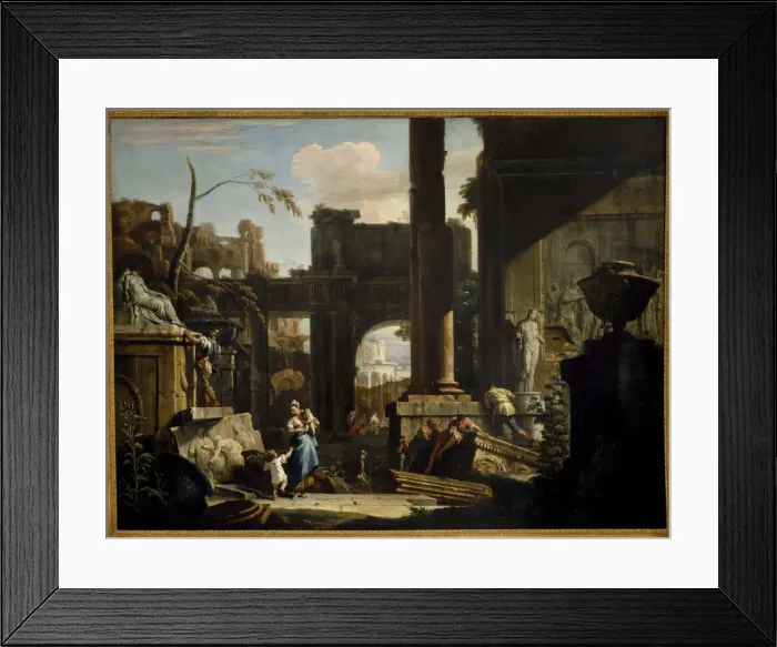 Framed Print : Perspective of ruins with figures, 1720s. Creator: Ricci, Sebastiano (1659-1734)
