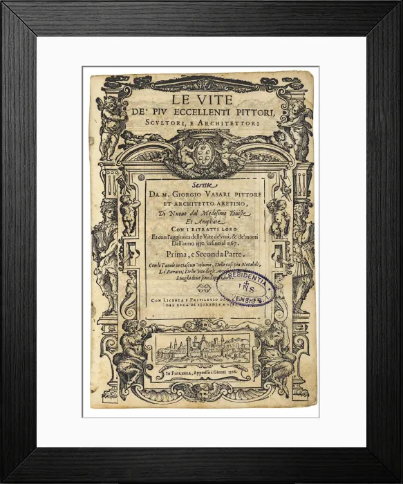 Framed Print : Title page from: Giorgio Vasari, The Lives of the Most Excellent Italian Painters Framed Print : Title page from: Giorgio Vasari, The Lives of the Most Excellent Italian Painters