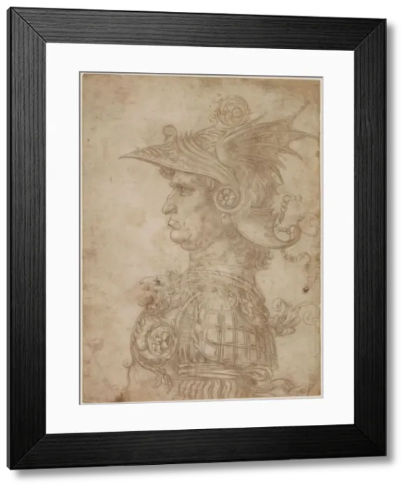 Framed Print : A bust of a warrior in profile to left, 1475-1480. Creator: Leonardo da Vinci (1452-1519) Framed Print : A bust of a warrior in profile to left, 1475-1480. Creator: Leonardo da Vinci (1452-1519)