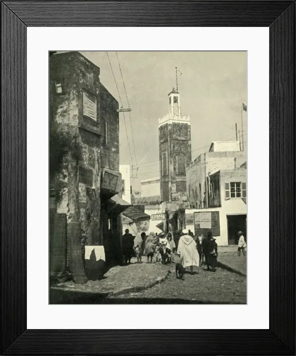 Framed Print : Street Scene in Tangier, Showing Mosque, 1902. Creator: Unknown Framed Print : Street Scene in Tangier, Showing Mosque, 1902. Creator: Unknown
